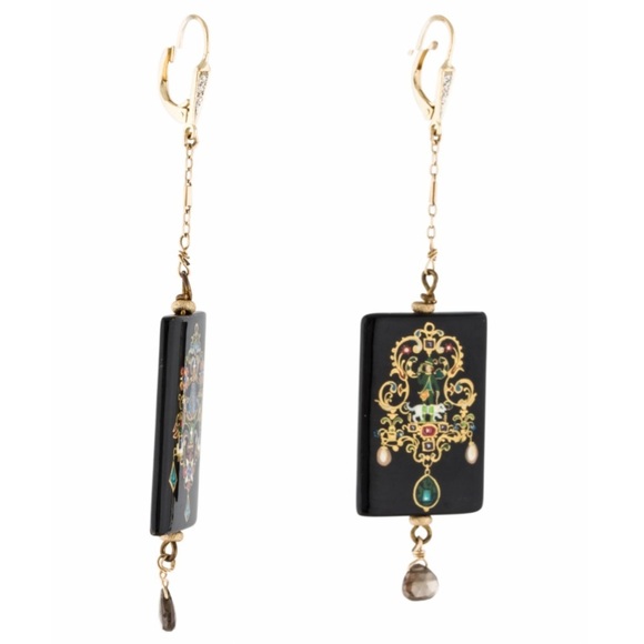 14K Diamond & Black Enamel Drop Earrings, Collector’s Piece. EARRI0706-ID - Picture 2 of 9